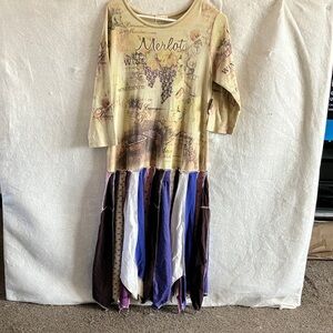 Wine-Themed Dress with Patchwork Skirt. 28